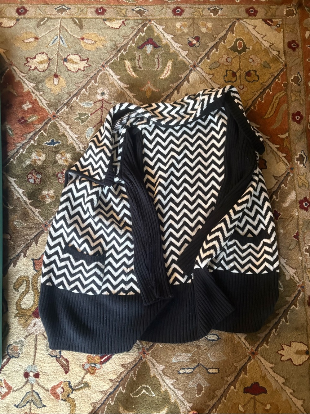 Chico's Black and White Chevron Open Cardigan
